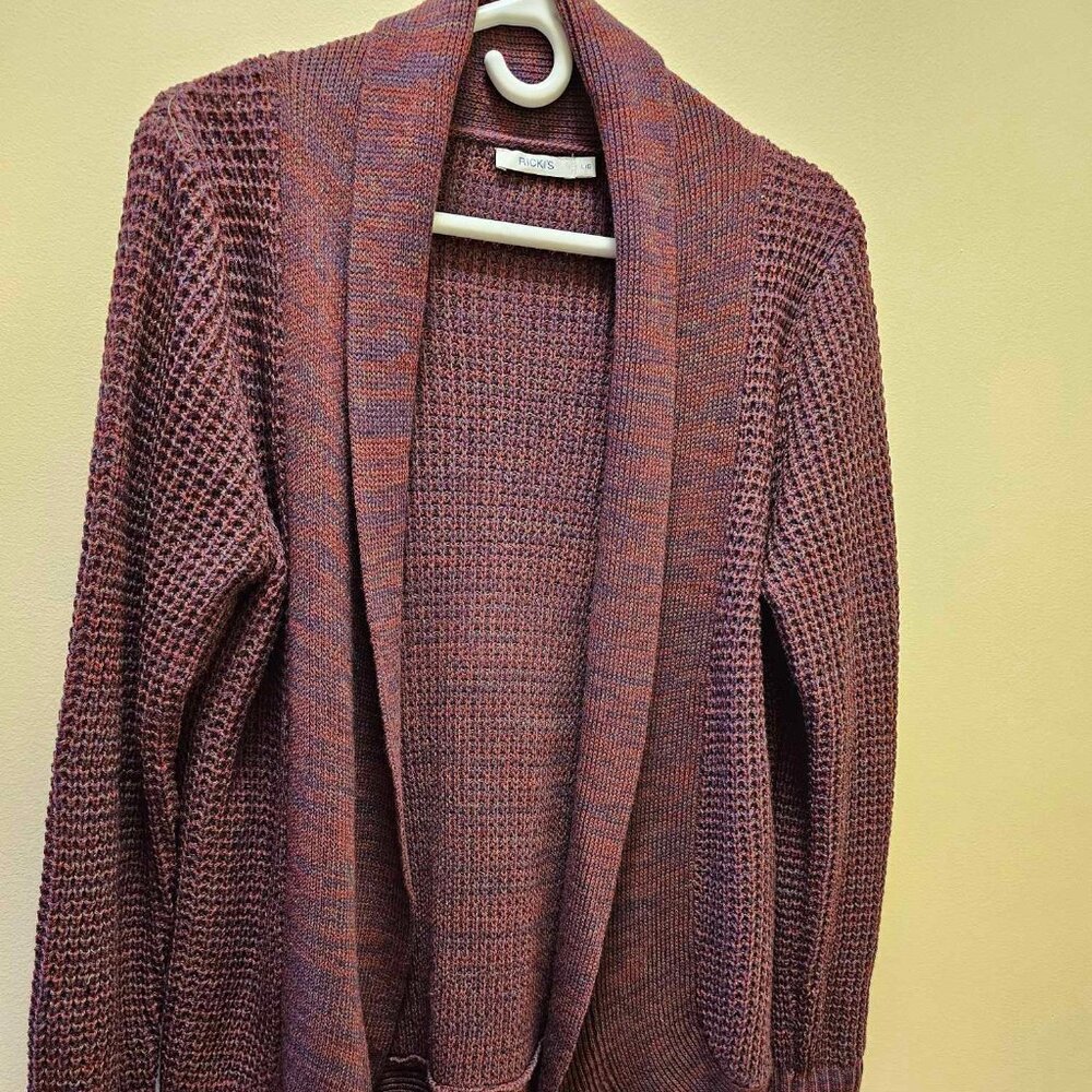 Burgundy Purple Shawl Collared Cardigan